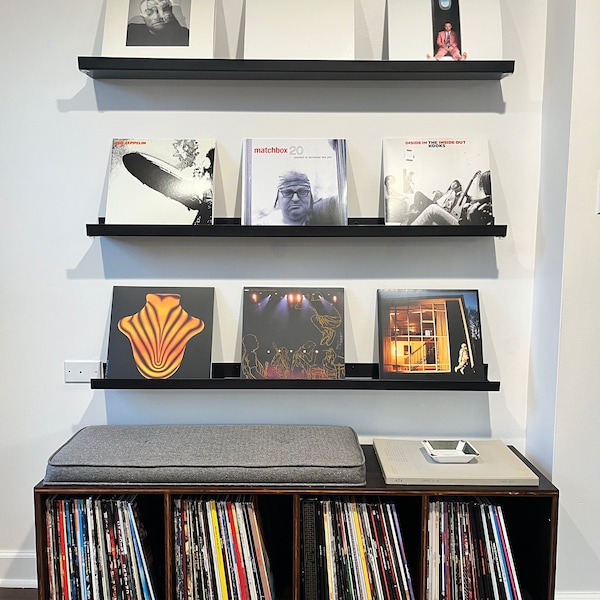 Custom black 4-cubby bench